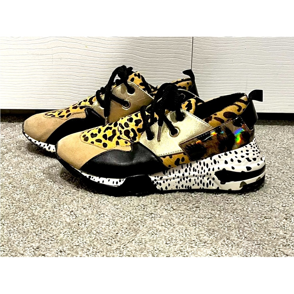 Steve Madden CLIFF Cow hair leather animal print chunky wedge sneaker 9.5